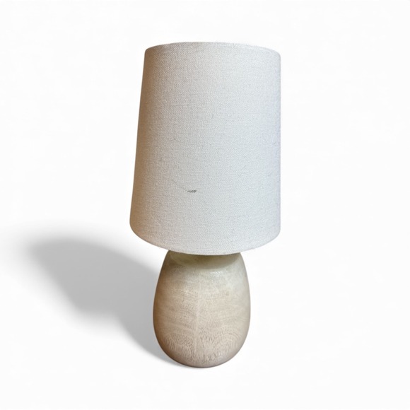 Mid Century Modern Wood Base Table Lamp Textured Linen Pre-owned - Picture 2 of 3